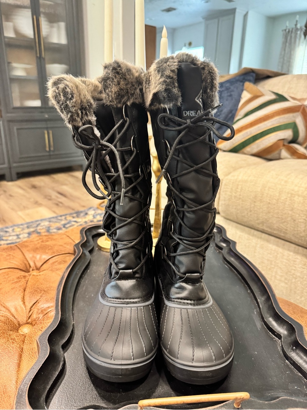 Dream Pairs Black Faux Fur Lined Winter Rain Boots
